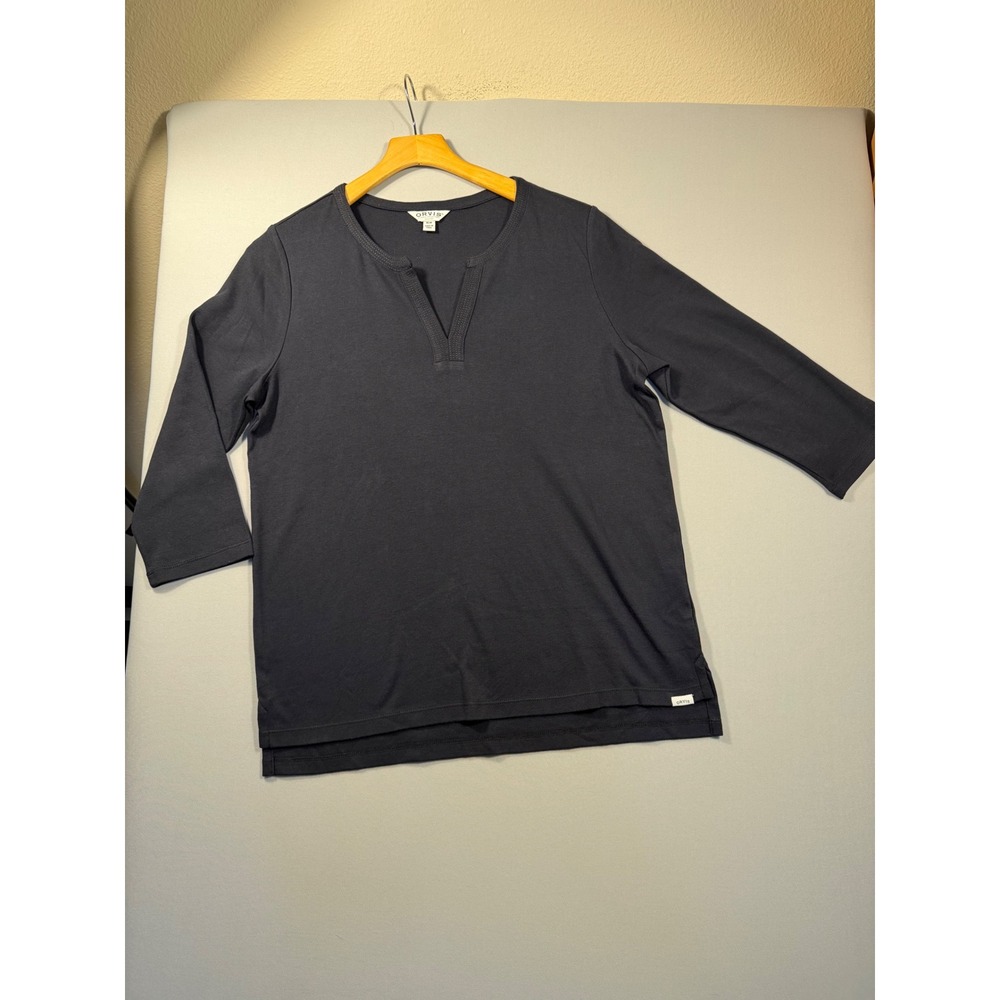 Orvis Classic Collection Black Pima Cotton Split Neck 3/4 Sleeve Top Medium